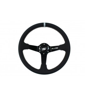 Steering wheel SLIDE 350mm offset:80mm Leather Silver Strip