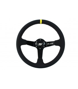 Steering wheel SLIDE 350mm offset:80mm Leather Yellow Strip