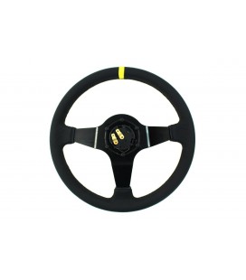 Steering wheel SLIDE 350mm offset:80mm Leather Yellow Strip