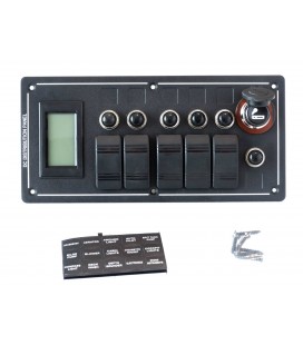 Switch panel ALU,ON-OFFx5, 1xZ, BA 3x5A 2x10A 1x15A IP68