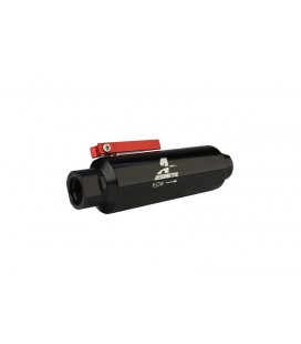 Aeromotive In-Line AN-10 Filter w/ Shutoff Valve 100 Micron SS Element - Black Anodize Finish