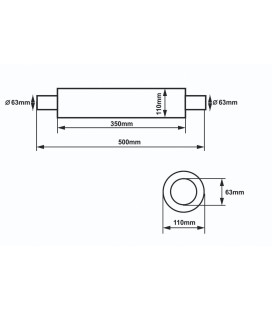 Center Muffler 63,5mm SLIDE RS 304SS 350mm